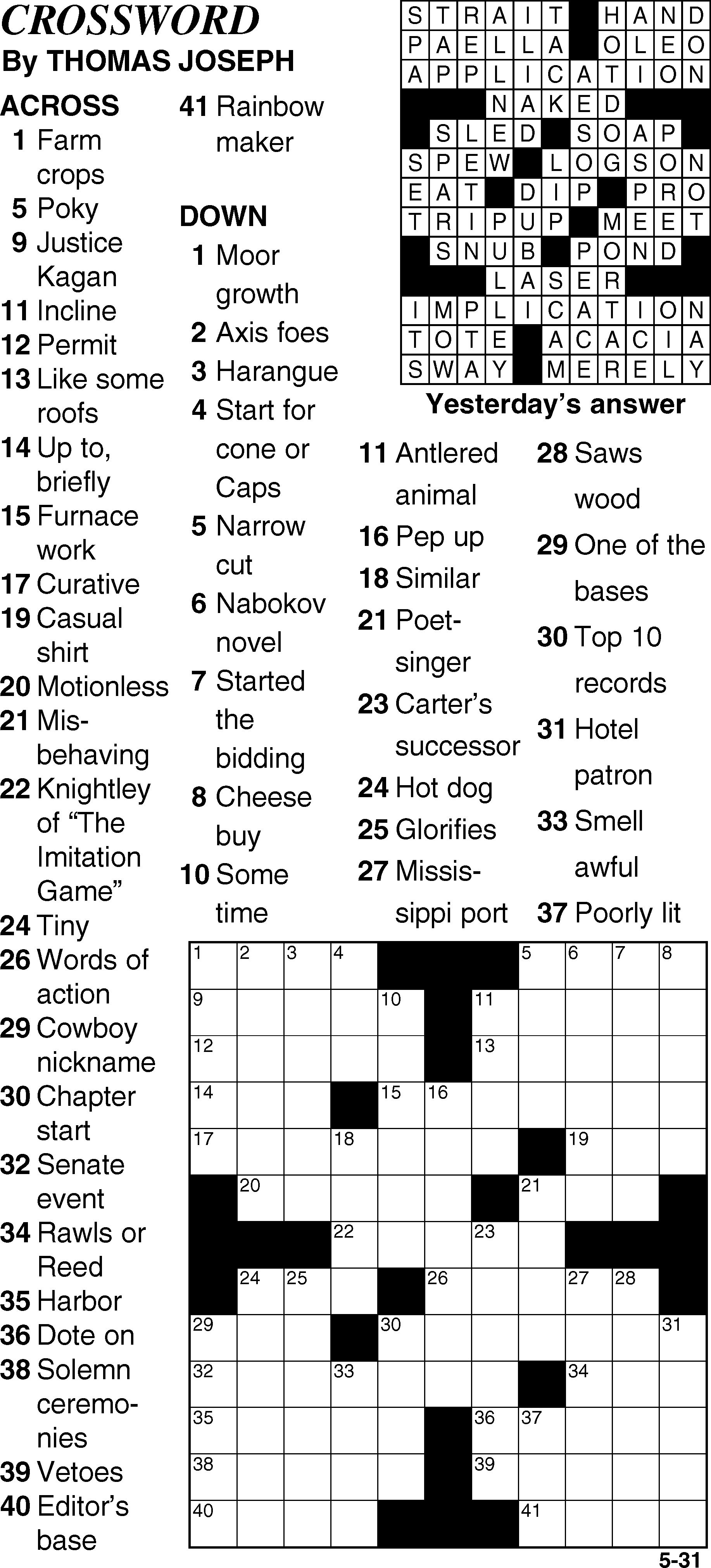 Thomas Joseph Crossword Answers for December 08 2023